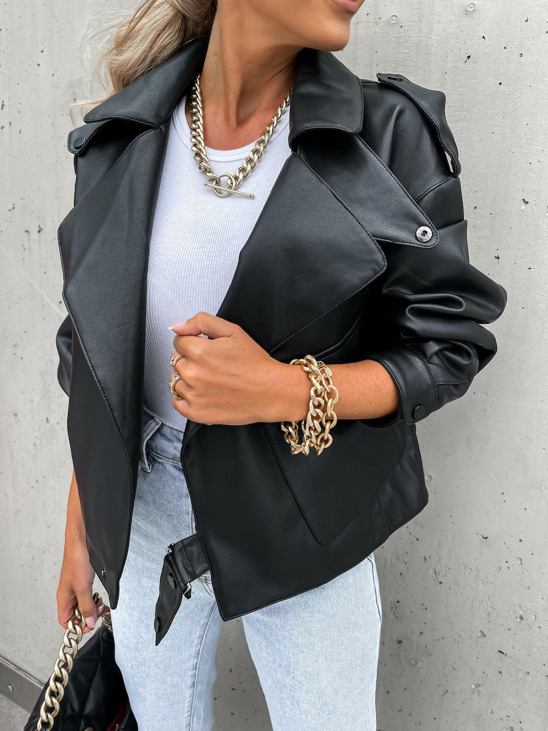 Women PU Leather Top Coat Jacket Loose Kashur Mart .