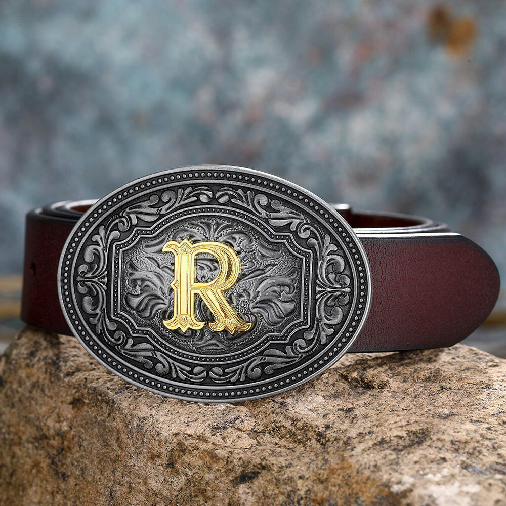 Men's And Women's Floral Letter Buckle Belts.