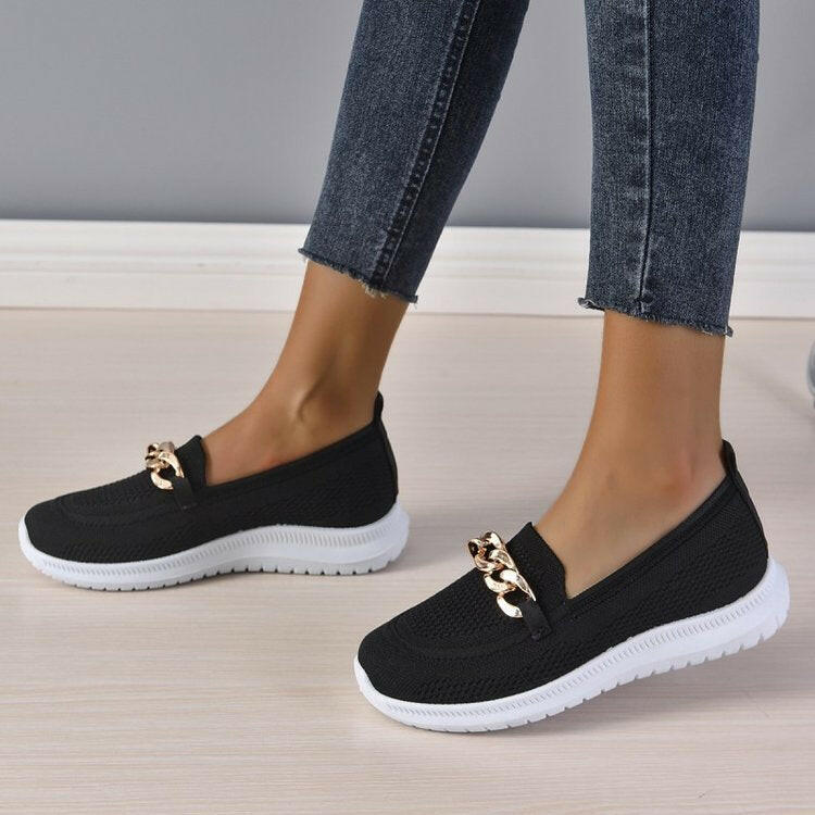 Chain Flats Shoes Women Mesh Sports Walking Shoes.