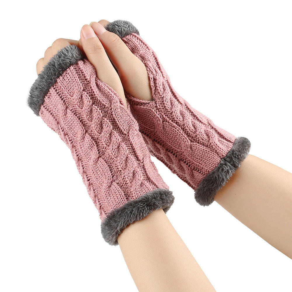 Winter Plush Gloves Twist Knitted Fingerless Fleece Gloves Women Warm Thickened Woolen Gloves.