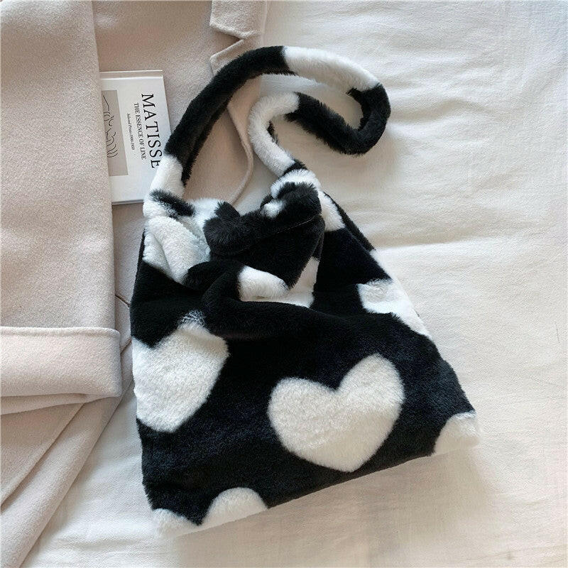 Love Heart Shoulder Bags Winter Plush Shopping Bags For Women Kashur Mart .