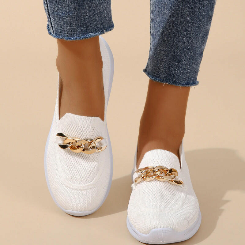 Chain Flats Shoes Women Mesh Sports Walking Shoes.