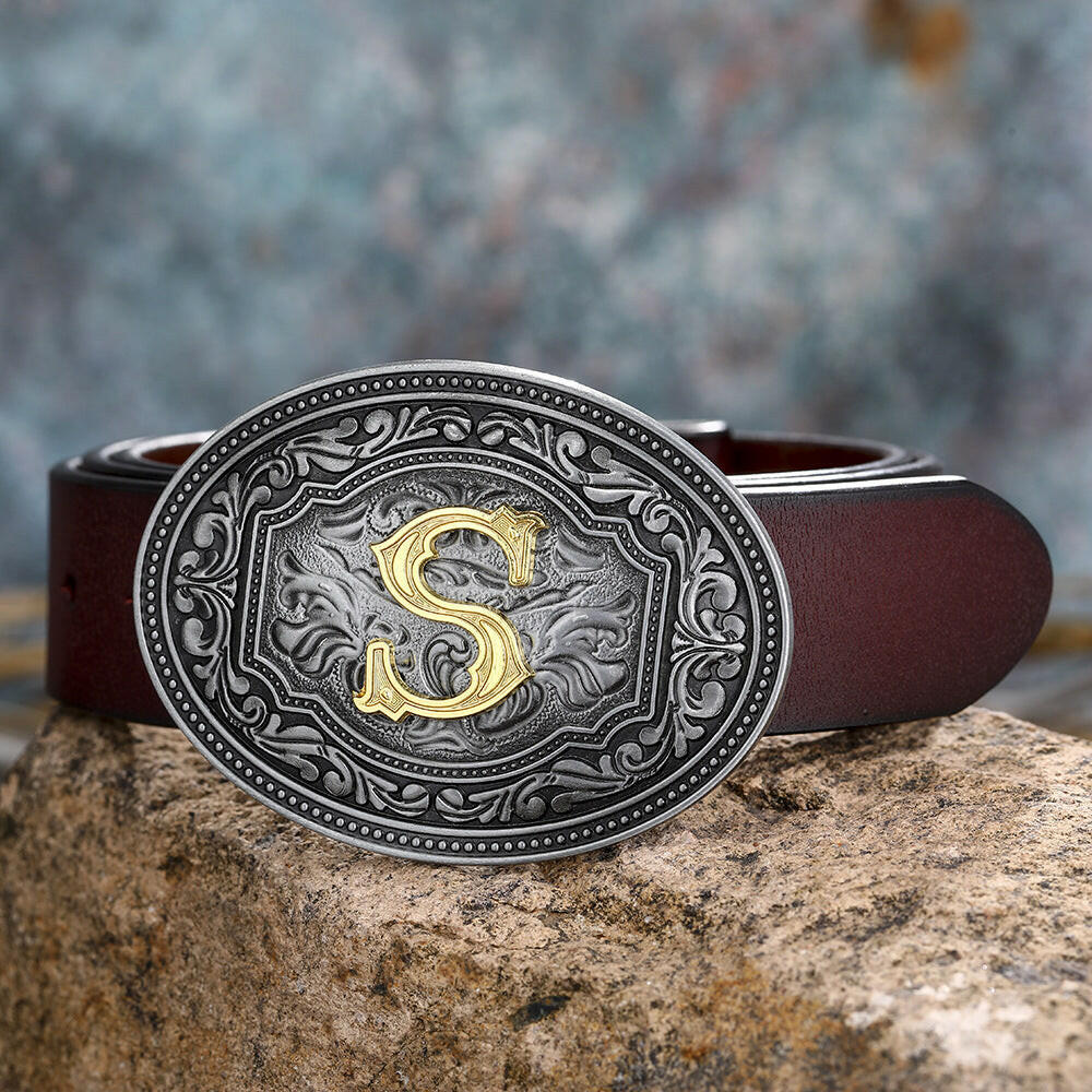 Men's And Women's Floral Letter Buckle Belts.