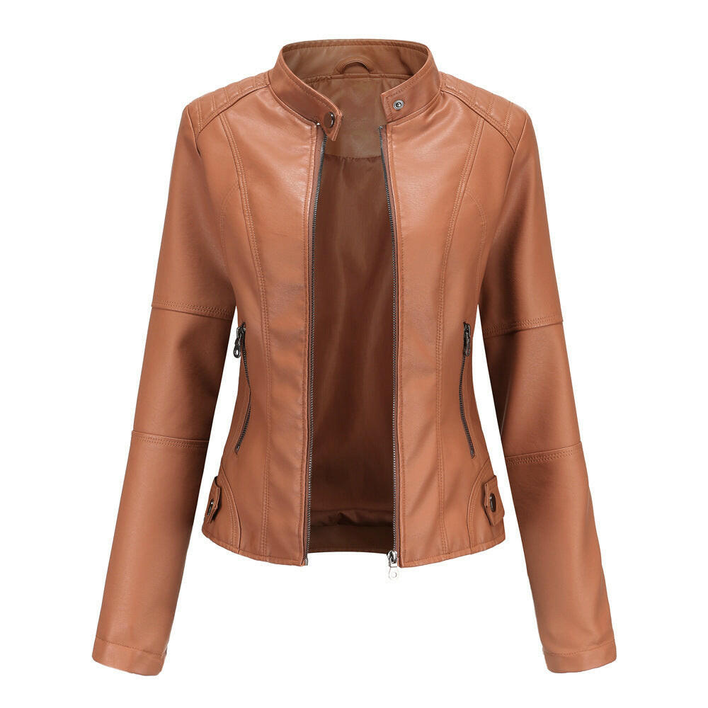 Thin Large Size Leather Clothing With Stand Collar Slim-fit Jacket Kashur Mart .