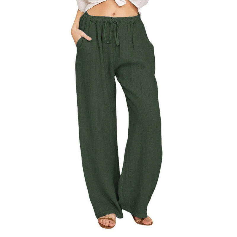 Soft Casual Drawstring Tie Trousers Summer Elastic Waist Loose Jogger Pants With Pockets.