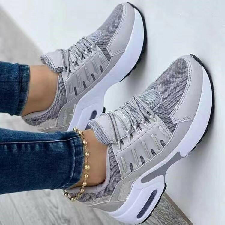 Lace Up Sneakers Women Wedge Heel Running Sports Shoes.