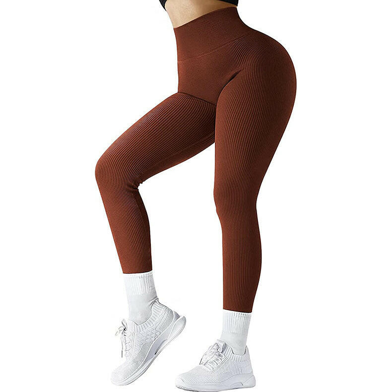 High Waist Seamless Leggings Threaded Knitted Fitness Pants Solid Women's Slimming Sports Yoga Pants Elastic Running Sport Leggings.