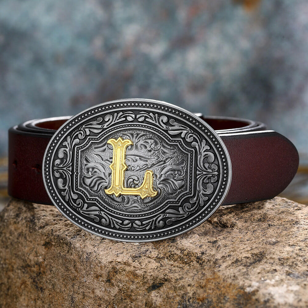 Men's And Women's Floral Letter Buckle Belts.