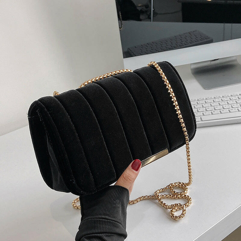 One Shoulder Velvet Chain Crossbody Bag.