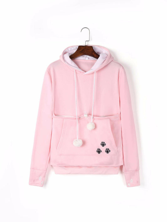 Cute Hoodies Pullover Sweatshirts With Pet Pocket For Cat Clothes Winter Women.