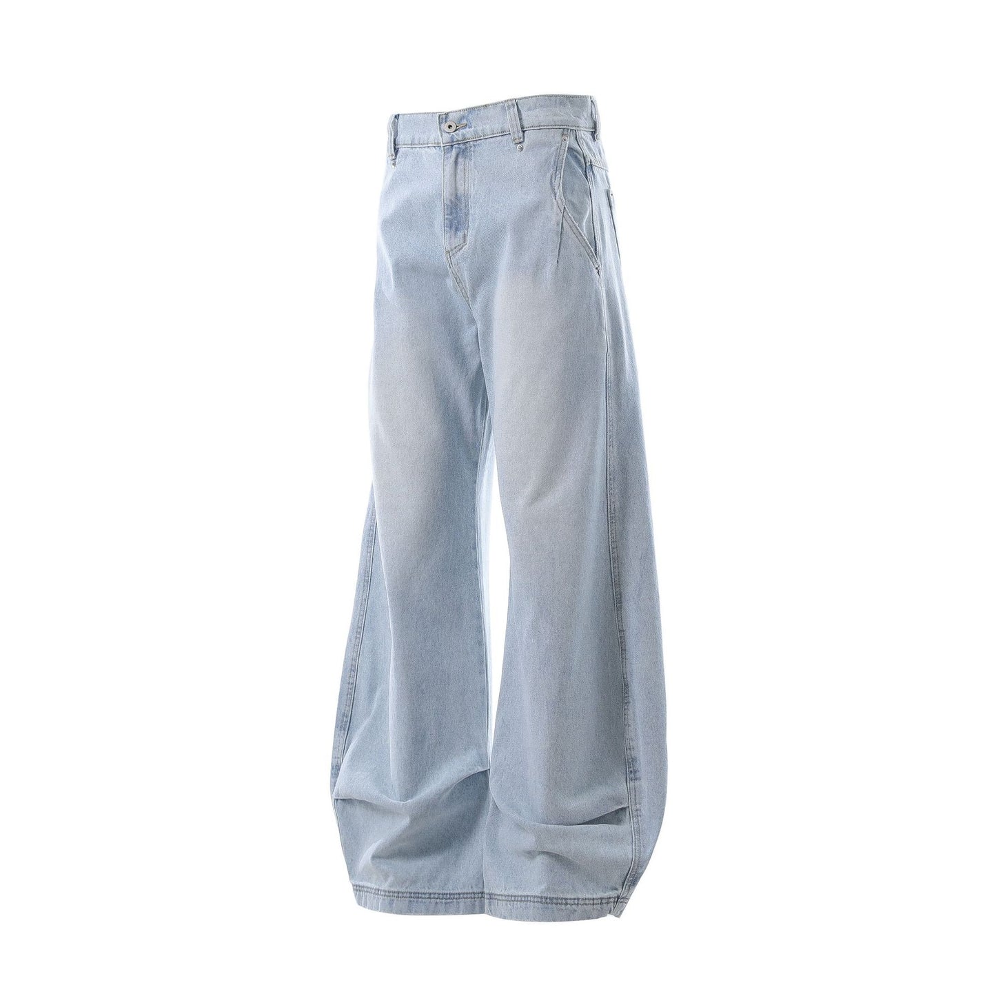 Washed Retro Blue Simple Design Loose Tapered Jeans