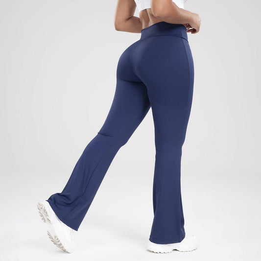 Cross Waist Side Pocket Leisure Sports Bell-bottom Pants Slim Fit Yoga Pants Women.