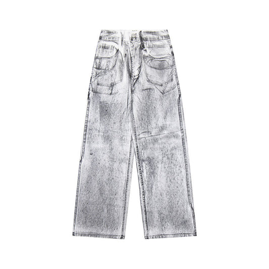 Wash and tie dye straight leg loose jeans
