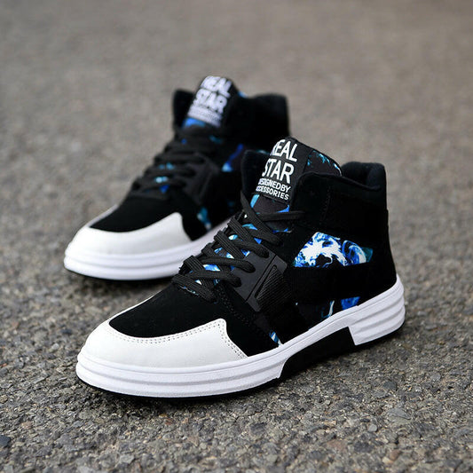 Camouflage High-Top Lace-Up Shoe.