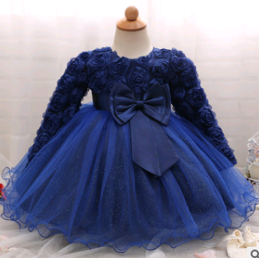 Long-sleeved girls dress rose children's wedding dress skirt.
