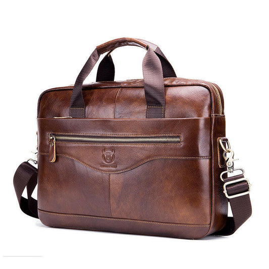 Captain Cattle Leather Goods Laptop Computer Briefcase Men's Leather Shoulder Messenger Bag Top Layer Cowhide Business Briefcase.