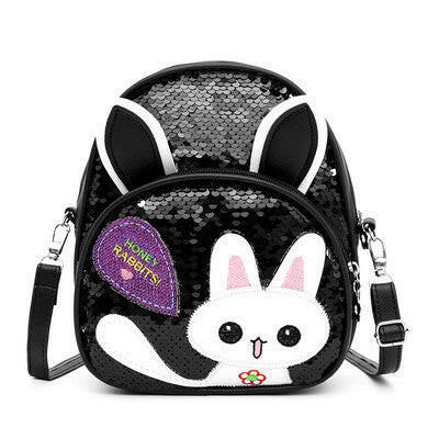 Children's Bags, Girls' Messenger Bags, Girls, Cute Bunny, Sequined One-shoulder Backpack.