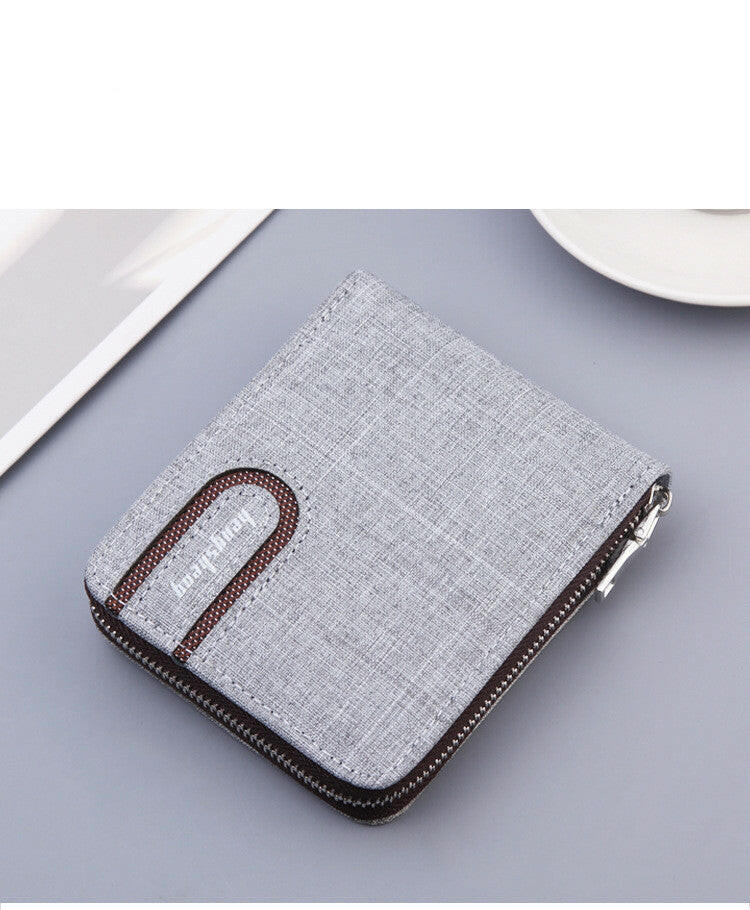 Men's Short Wallet Men Wallet Zipper Wallet Canvas Small Wallet Multi-function Dollar Multi-card Slot.