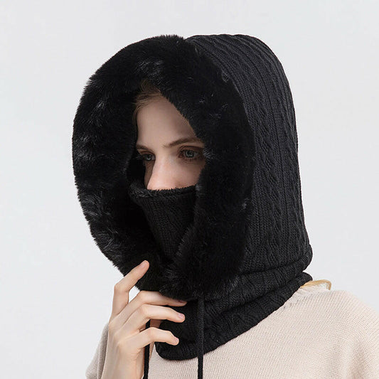 Winter Thick Plush Hat With Scarf Windproof Warm Knit Hats Hooded For Women.