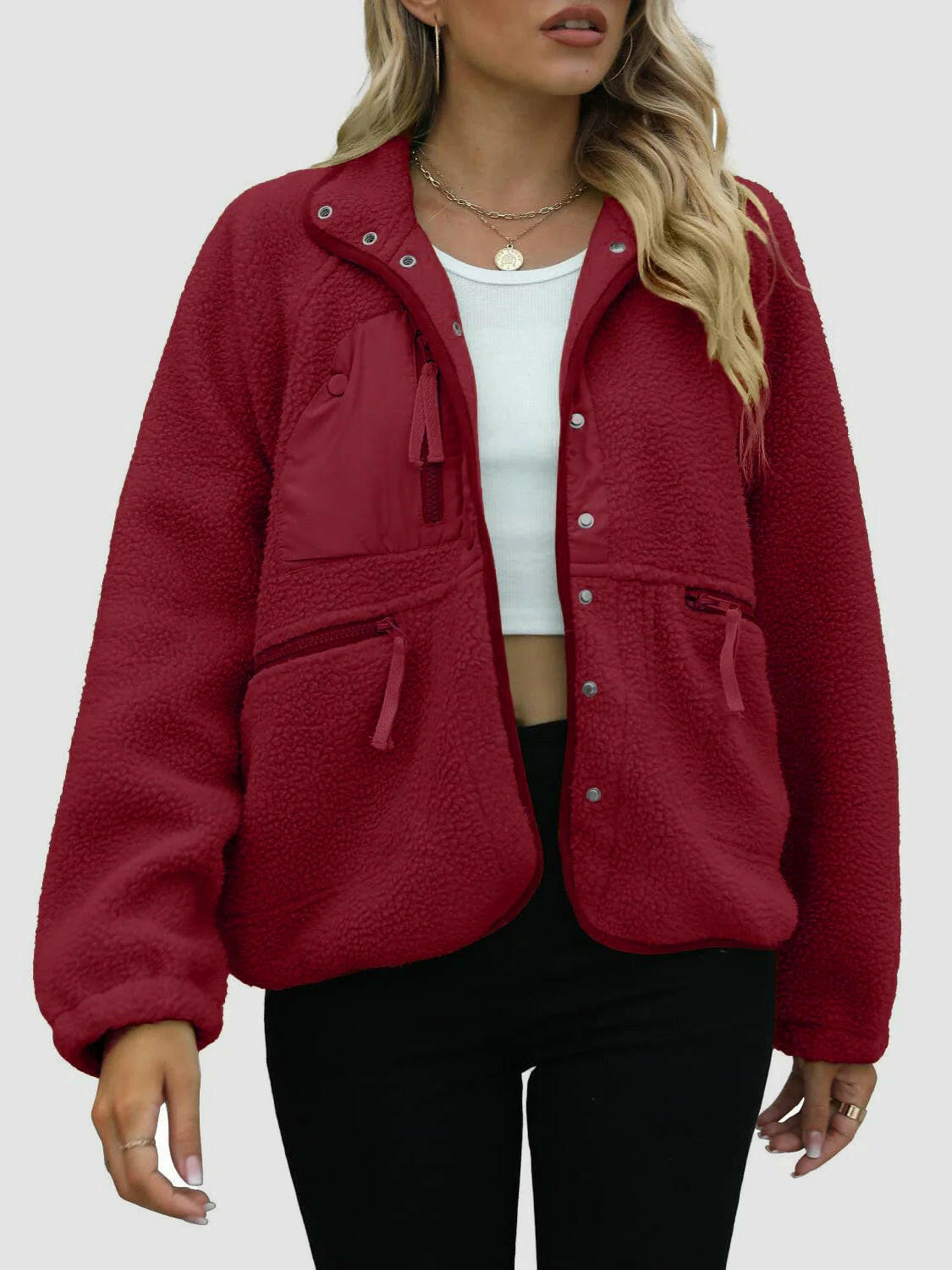 Short Cardigan Plush Jacket Lamb Wool Coat.