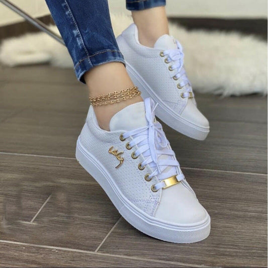 Women Flat Sneakers Breathable Lace-up Shoes For Girls.