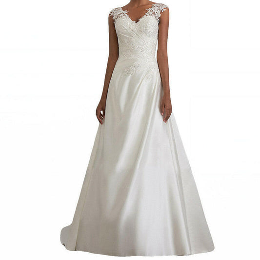 One-shoulder V-neck fishtail lace trailing wedding dress.