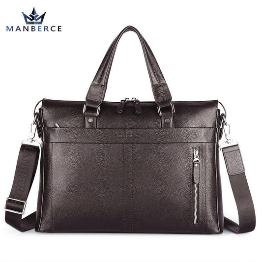 Manbers brand real leather business and leisure handbag official document of Baotou layer men's single shoulder large capacity package.