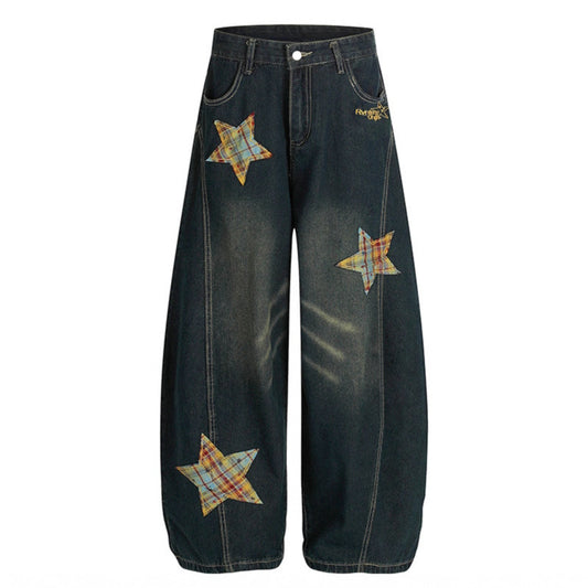 Star patch embroidered jeans