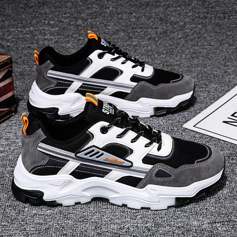 Black White Lace-up Sneakers Men Outdoor Breathable Csual Mesh Shoes Lightweight Running Sports Shoes.