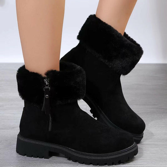 Warm Plush Boots Winter Fashion Side-Zipper Snow Boot For Women Outdoor Thickened Low-heelded Shoes.