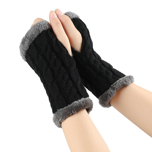 Winter Plush Gloves Twist Knitted Fingerless Fleece Gloves Women Warm Thickened Woolen Gloves.