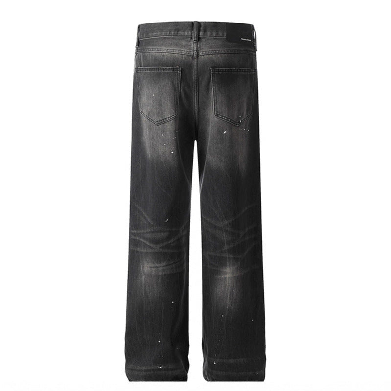 Wash and make old splashed ink jeans