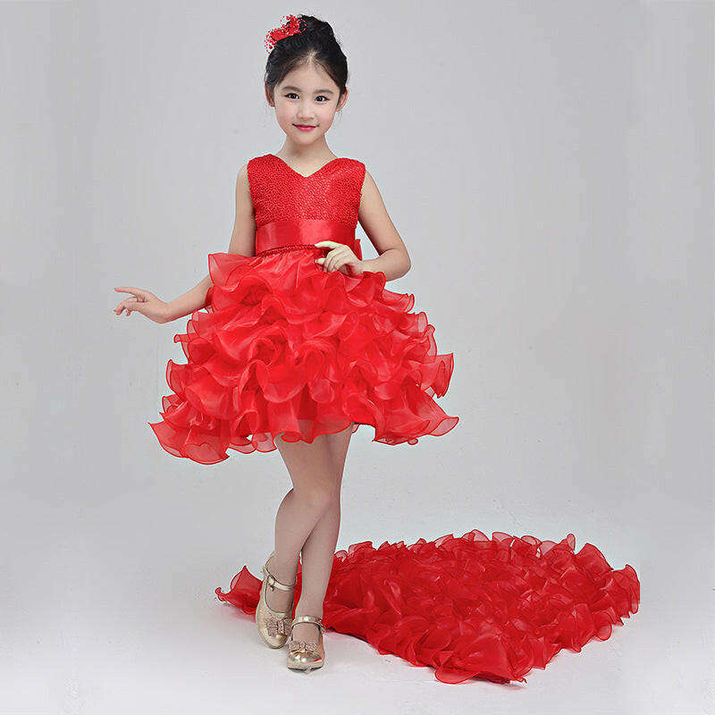 Girls dress wedding flower girl dress skirt child Princess Dress Costume skirt tail 888 piano.