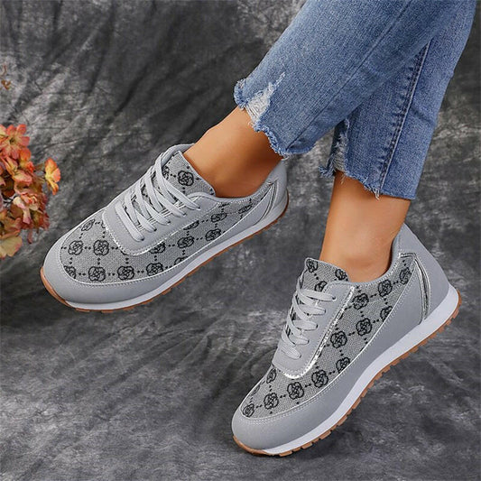 Flower Print Lace-up Sneakers Casual Fashion Lightweight Breathable Walking Running Sports Shoes Women Flats.