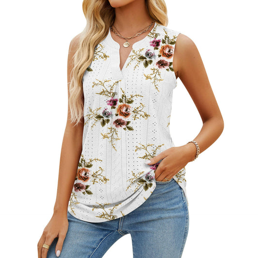 Women's Sleeveless T-shirt Summer Hole V-Neck Slim Fit Tank Tops.