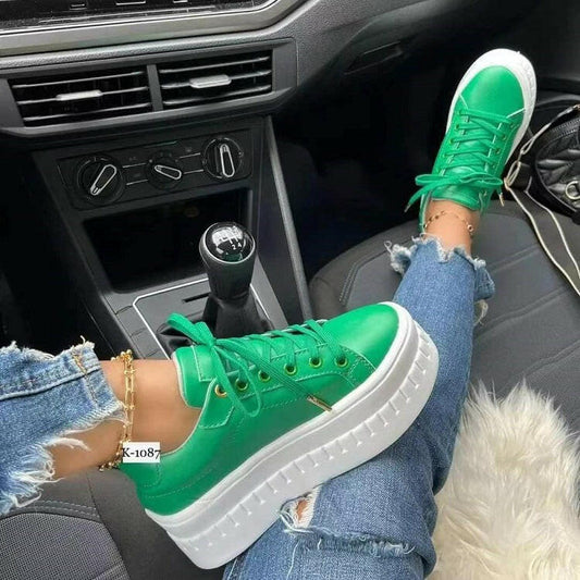 Chunky Heel Shoes Ankle Boots Lace-up Sneakers For Women.