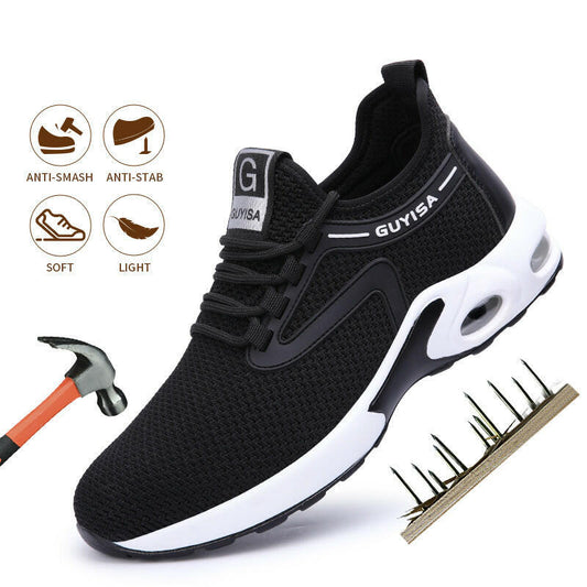 Black Sneakers Men Work Safety Shoes Lightweight Breathable For Gym Travel Work Casual Tennis Running Shoes.