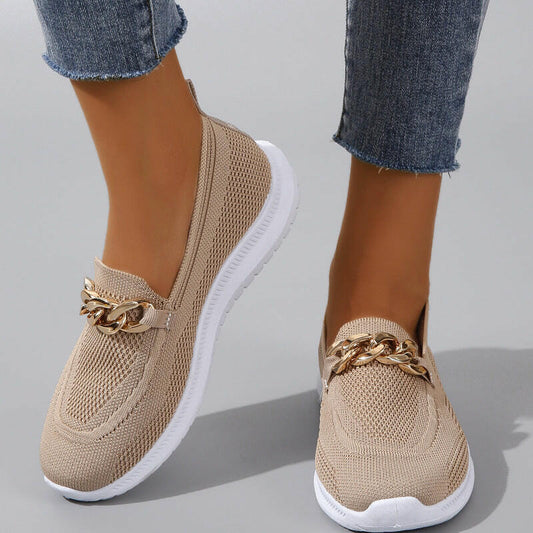 Chain Flats Shoes Women Mesh Sports Walking Shoes.
