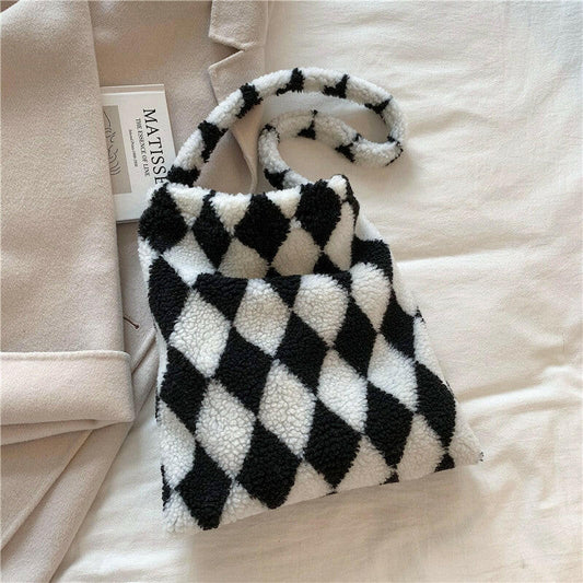 Love Heart Shoulder Bags Winter Plush Shopping Bags For Women.