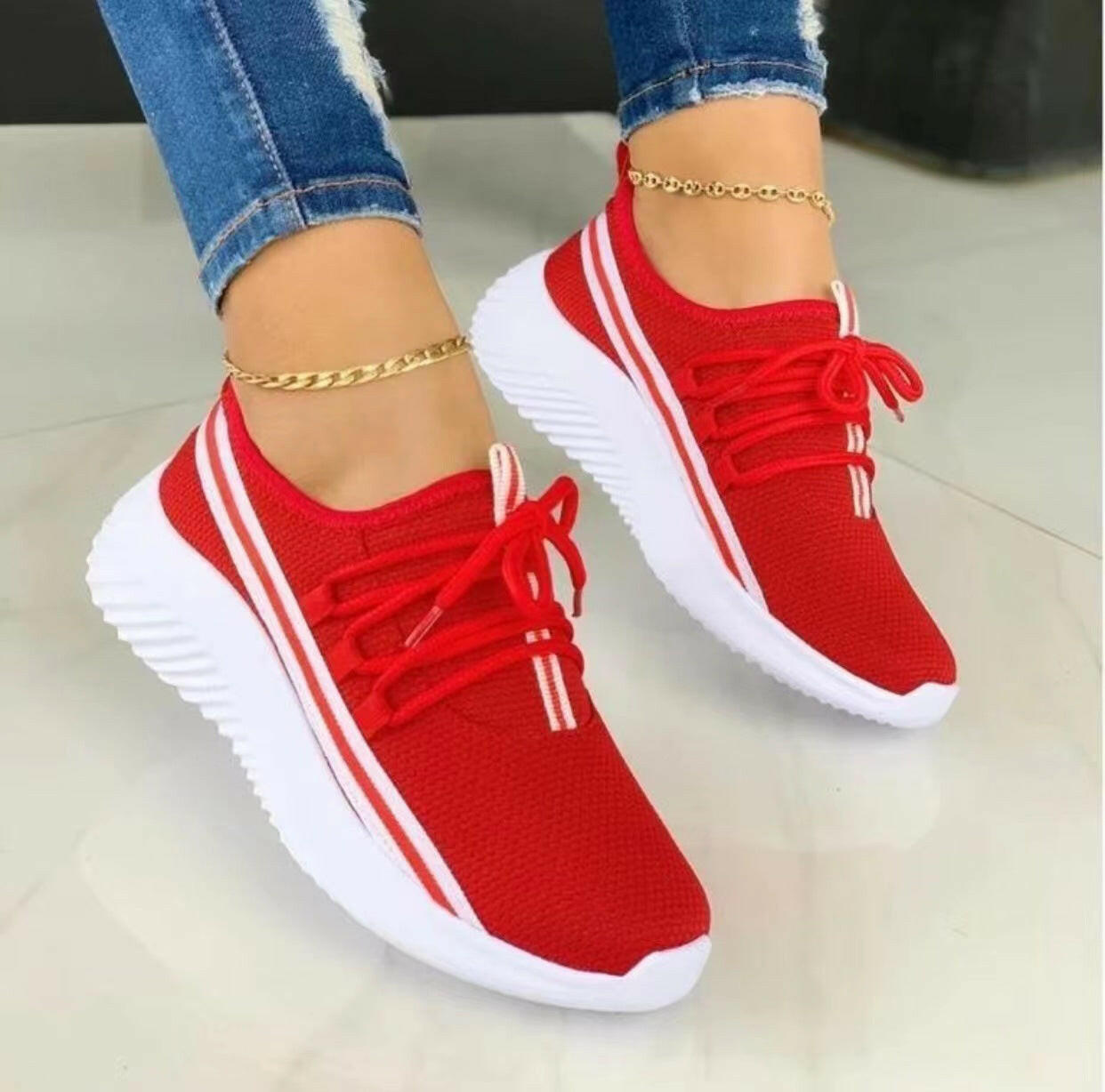 Stripe Sneakers For Women Sports Shoes.