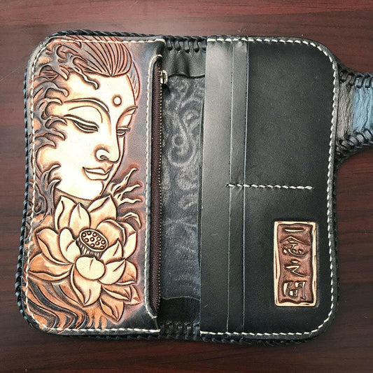 Men's Top Layer Cow Leather Carving Wallet.