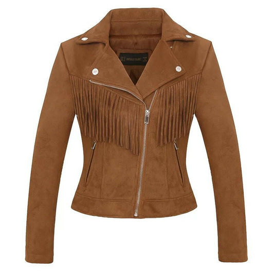 Factory direct selling women''s jacket autumn and winter European and American women''s Lapel tassel suede coat leather jacket women''s short.