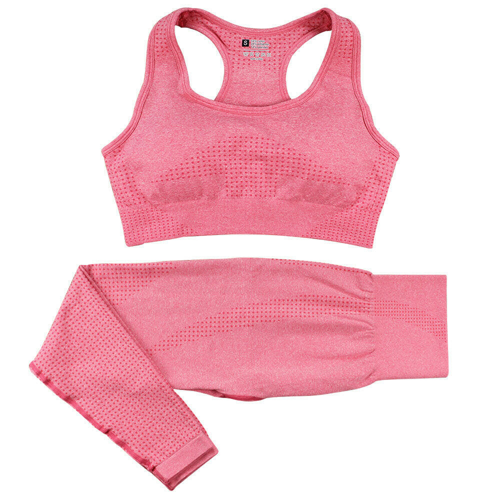 2PCS Seamless Yoga Set Women Tracksuit High Waist Leggings Workout Sportswear Gym Clothing Fitness Crop Top Sports Suits Gym Set.