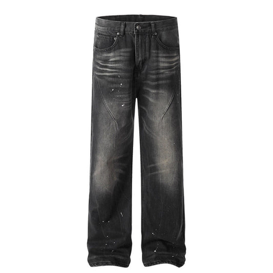 Wash and make old splashed ink jeans