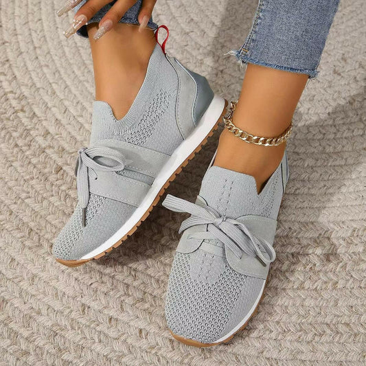 New Lace Up Mesh Flats Shoes For Women Breathable Casual Breathable Walking Wedges Shoes.