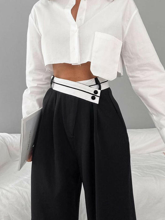 Commuter Color Suit Pants Women's Casual Drape Mop Pants Wide Leg Pants.