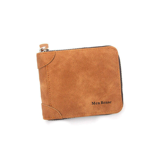 Men's Simplicity Wallet Fashion Frosted brown PU leather zippered wallet for men