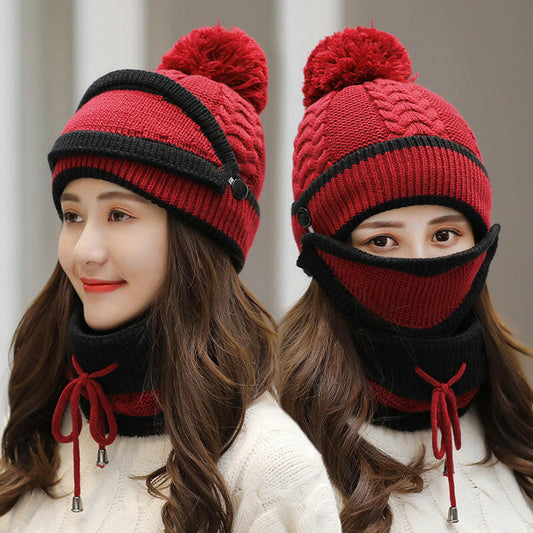 Winter Hat For Women 3pcs Knitted Beanie Hat Scarf Set Warm Hat.