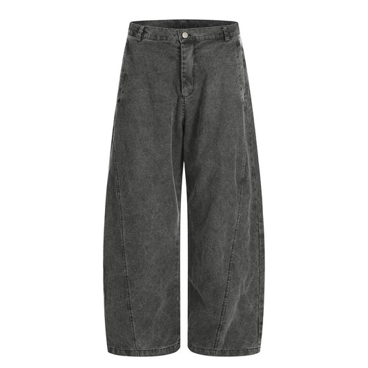 Washed Black Grey Workwear Denim Pants Men's Vibe High Street Cool Loose Straight Leg Casual