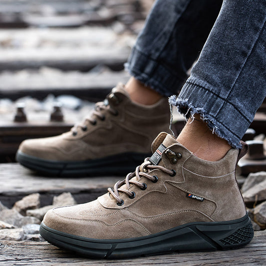 Anti Smashing And Anti Puncture Cowhide Cotton Shoes Plus Velvet Warmth Steel Toe Cap Work Protective Shoes